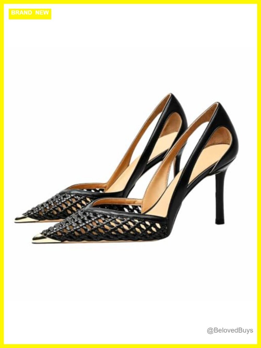 Women's PU Woven Stiletto Heels Pointed Toe D'Orsay Cutout Dress Pumps